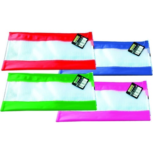 OSMER PENCIL CASE CLEAR MESH Coloured Bands 34x17cm Assort